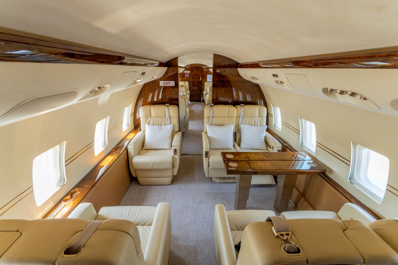 Immaculate business jet cabin maintained by Bikini Technic