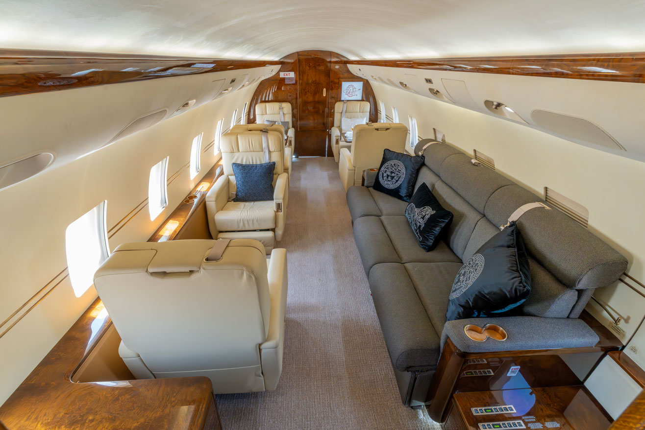 Detailed cabin interior of a business jet